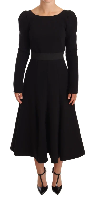 Elegant Black Stretch Sheath Mid-Calf Dress
