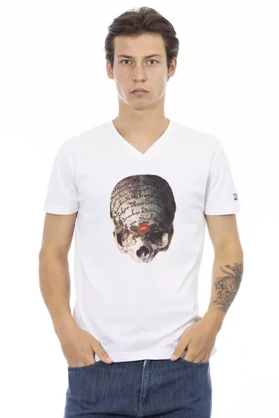 White Cotton Men V-Neck T-Shirt