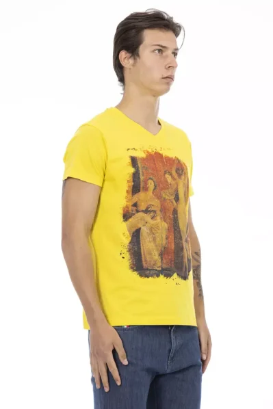 Yellow Cotton Men V-Neck T-Shirt
