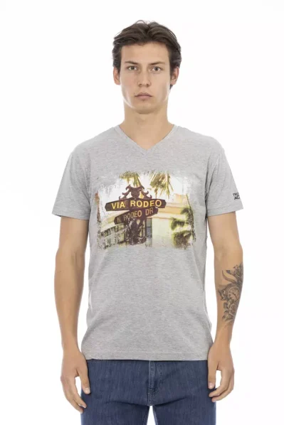 Gray Cotton Men V-Neck T-Shirt