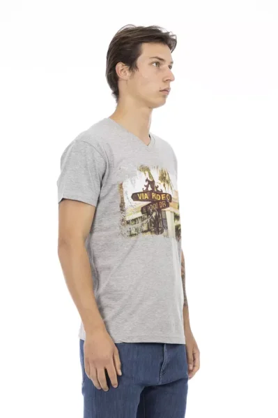 Gray Cotton Men V-Neck T-Shirt