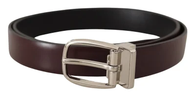 Elegant Leather Belt with Silver Metal Buckle