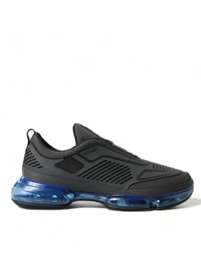 Black Blue Rubber Knit Slip On Low Top Sneakers Shoes
