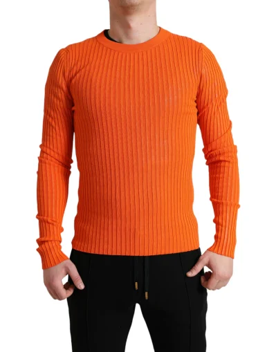 Sleek Sunset Orange Knitted Pullover Sweater