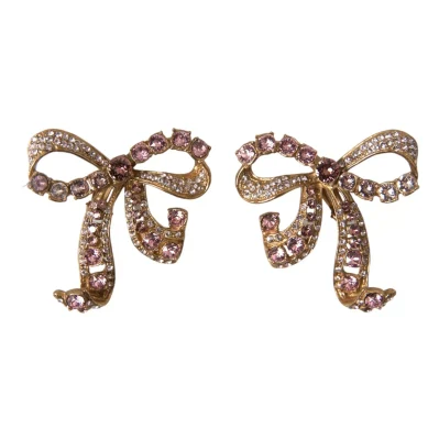 Gold Brass Pink Clear Crystal Bow Fiocchi Christmas
