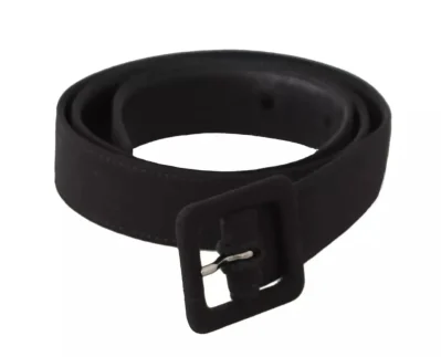Black Velvet Leather Logo Waist Buckle Belt
