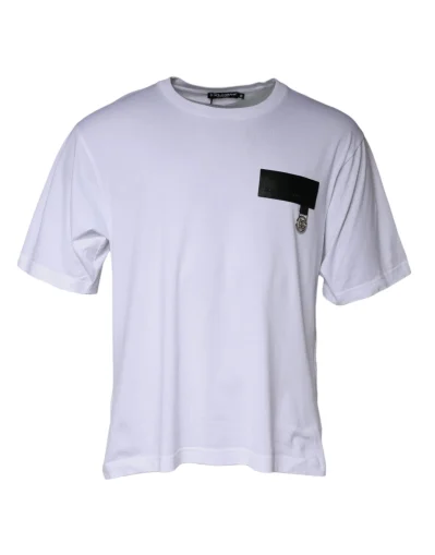 White Logo Patch Cotton Crew Neck T-shirt
