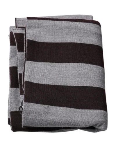 Black Gray Stripes Wool Neck Wrap Scarf