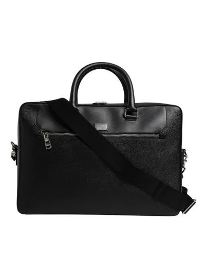 Black Logo Plaque Double Handle Messenger Bag