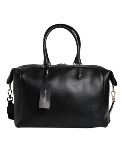 Black Calfskin Leather Hand Shoulder Duffle Bag