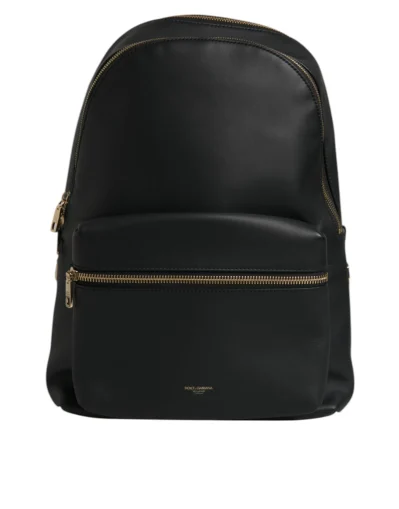 Black DG Leather Logo Print Travel Back Pack Bag