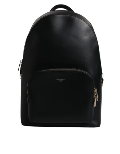 Black DG Leather Logo Print Travel Back Pack Bag