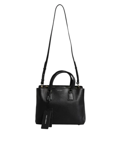 Black Calf Leather Logo Plaque Shoulder Handbag Bag