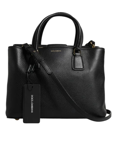 Black Calf Leather Logo Plaque Shoulder Handbag Bag