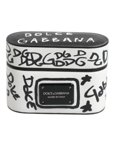 Black White Leather Scribble Embossed Logo Airpods Case