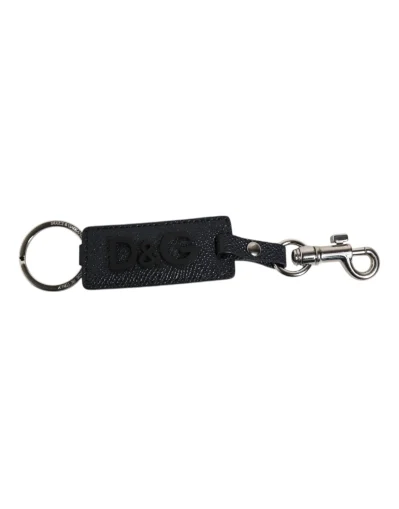 Blue Calf Leather DG Logo Silver Brass Keyring Keychain