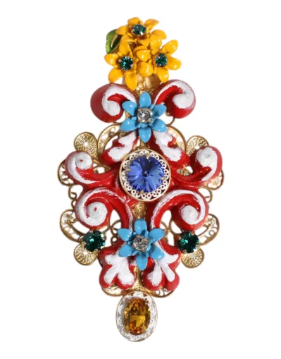 Multicolor Spring CARRETTO Gold Brass Crystal Hair Clip