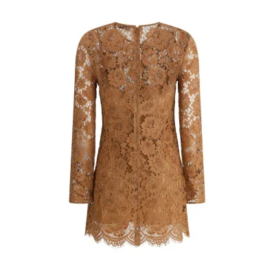 Tan Lace Bow Mini Dress