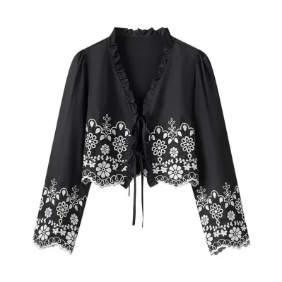 Stylish Simple And Versatile Hollow Embroidered Cotton Top