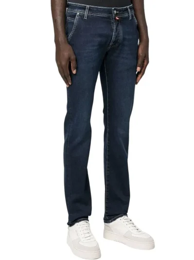 Elegant Blue Denim with Suede Accent
