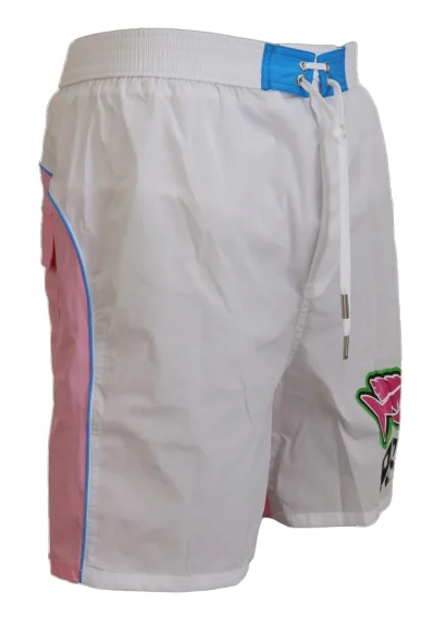 Chic White & Pink Print Swim Shorts
