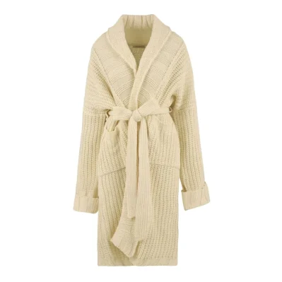 Elegant Pearl Ribbed Knit Cardigan with Belt