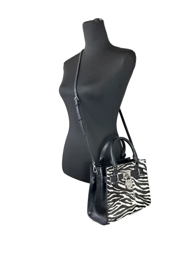 Hamilton Small Leather Zebra Print Satchel Crossbody Black/White