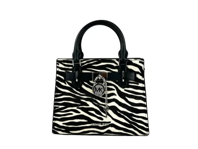 Hamilton Small Leather Zebra Print Satchel Crossbody Black/White