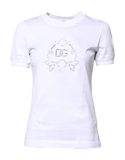 White Cotton Floral Logo Crew Neck T-shirt