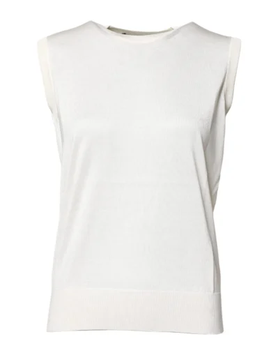 White Silk Round Neck Sleeveless Tank Top