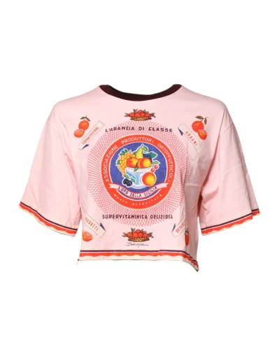 Pink Print Cotton Short Sleeves Cropped Top