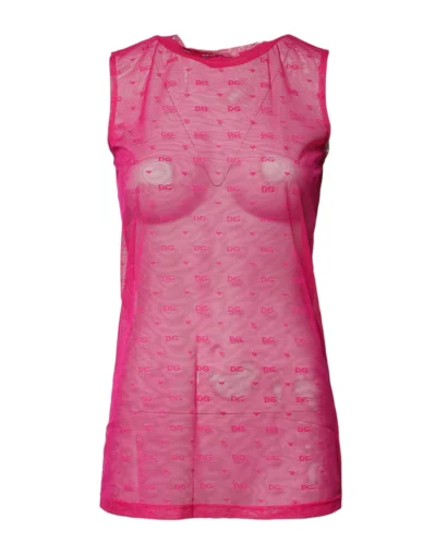 Pink Nylon See Through Women Sleeveless Tank Top