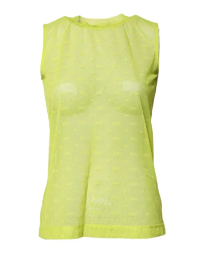 Green Nylon See Through Women Sleeveless Tank Top