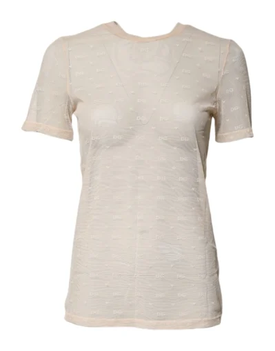 Ivory Nylon See Through Women Short Sleeves Top