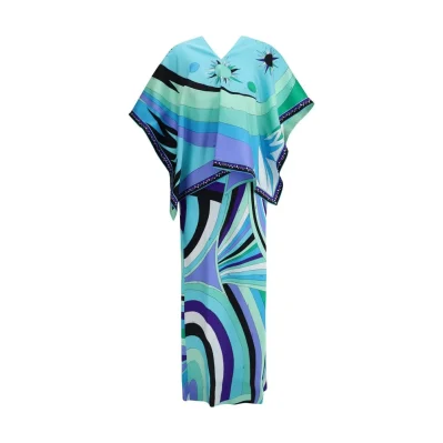 Iride print long Dress with cape