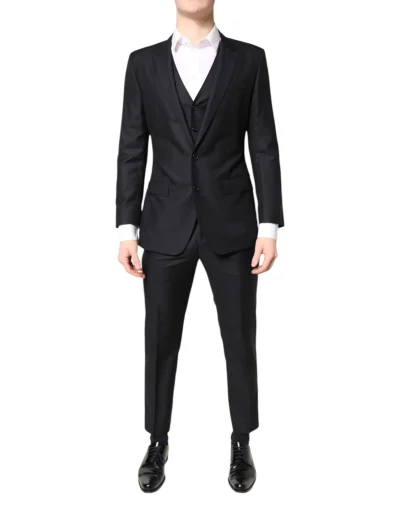 Black MARTINI Wool Formal 3 Piece Suit