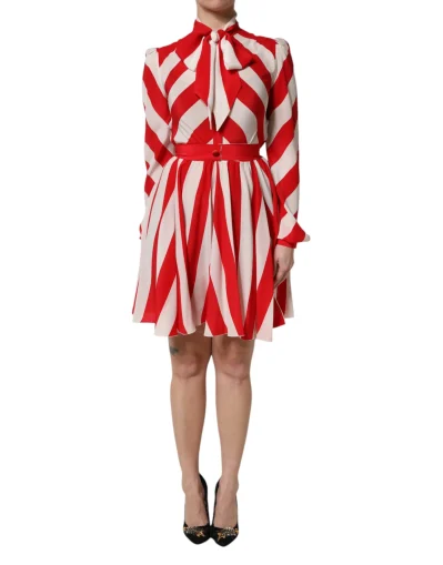 White Red Stripes Long Sleeves Mini Dress