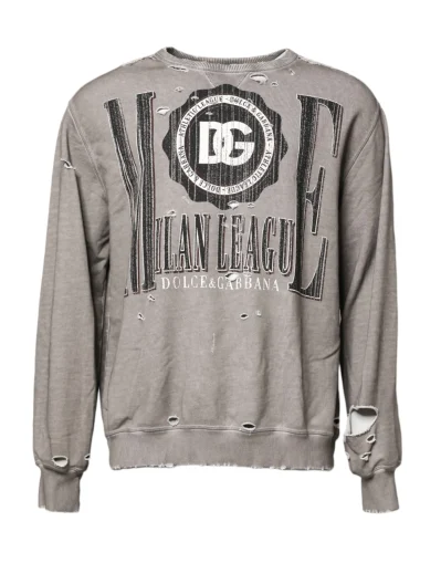 Gray Logo Print Crew Neck Pullover Sweater