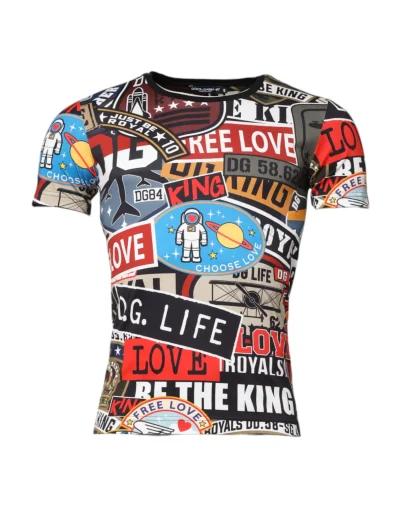 Multicolor Patchwork Cotton Crew Neck T-shirt