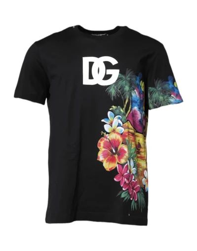 Black DG Floral Print Crew Neck T-shirt
