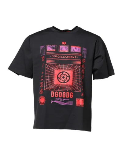 Black Cotton Graphic Print Crew Neck T-shirt