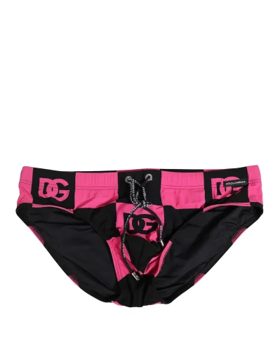 Black Pink Nylon Logo Beachwear Brief Swimwear