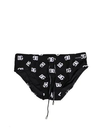 Black Nylon Logo Print Beachwear Brief Swimwear