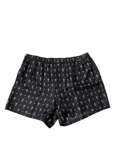Black Silk Printed Shorts Underwear