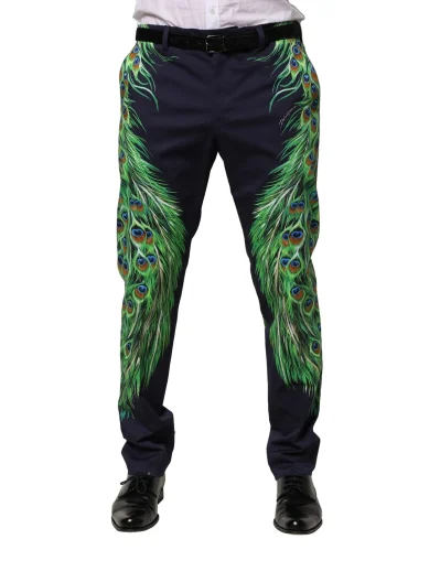 Multicolor Cotton Peacock Print Pants