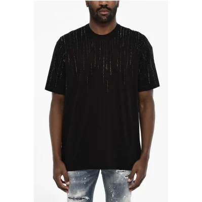 Rhinestone Cotton Crew-neck T-shirt