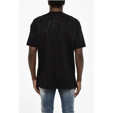 Rhinestone Cotton Crew-neck T-shirt