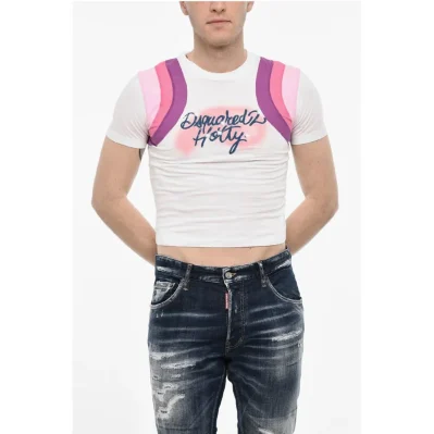 Cropped Crew-neck T-shirt with Contrast Bands