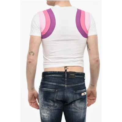 Cropped Crew-neck T-shirt with Contrast Bands