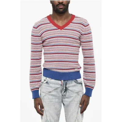 Tricolor Cotton V-Neck Sweater